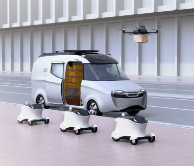 Teslimat robotlar, van ve drone kendi kendine sürüş