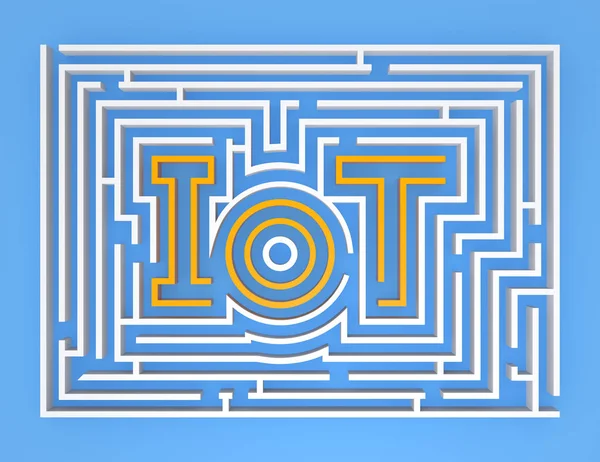 IOT labirintus grafikus a kék háttér — Stock Fotó