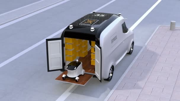 配達用バン自動運転ロボットとドローンを解放 — ストック動画