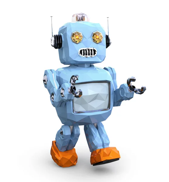 Low poly walking retro robot isolated on white background — Stock Photo, Image