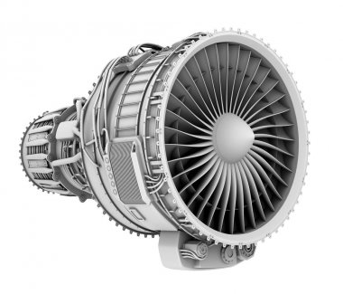 3D kil render turbofan jet motor beyaz arka plan üzerinde izole
