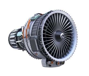Turbofan jet motor beyaz arka plan üzerinde izole