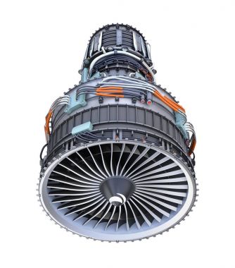 Turbofan jet motor beyaz arka plan üzerinde izole önden görünümü