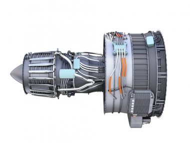 Turbofan jet motor beyaz arka plan üzerinde izole yan görünüm