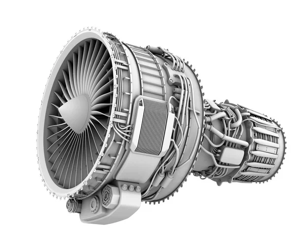 3D clay render of turbofan jet engine isolated on white background — Stock Photo, Image