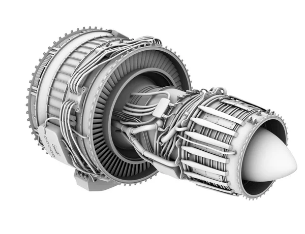 3d 클레이 흰색 배경에 고립 된 터보팬 제트 엔진의 렌더링 — 스톡 사진