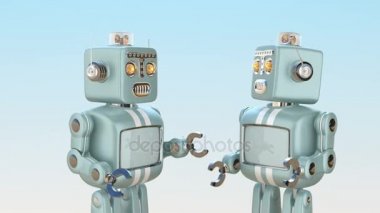 İki retro robotlar birbirleri ile sohbet