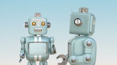 İki retro robotlar birbirleri ile sohbet