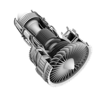 3D kil kesit render turbofan jet motor beyaz arka plan üzerinde izole