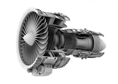 3D kil kesit render turbofan jet motor beyaz arka plan üzerinde izole