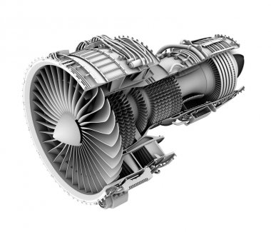 3D clay cutaway render of turbofan jet engine isolated on white background clipart