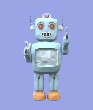 Üzerinde mavi arka plan izole düşük Poli robot önden görünümü