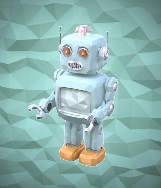 Düşük Poli robot yeşil geometri arka plan üzerinde