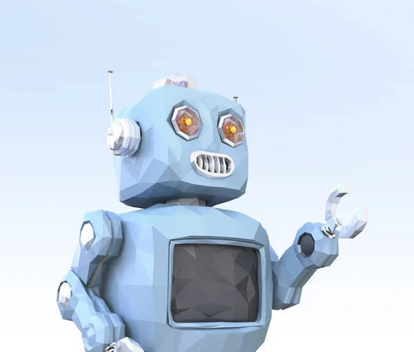 Lavpoly robot på lyseblå bakgrunn – stockfoto