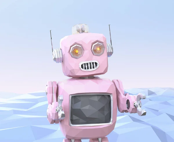 Vorderseite des Low-Poly-Roboters auf blauem Hintergrund — Stockfoto