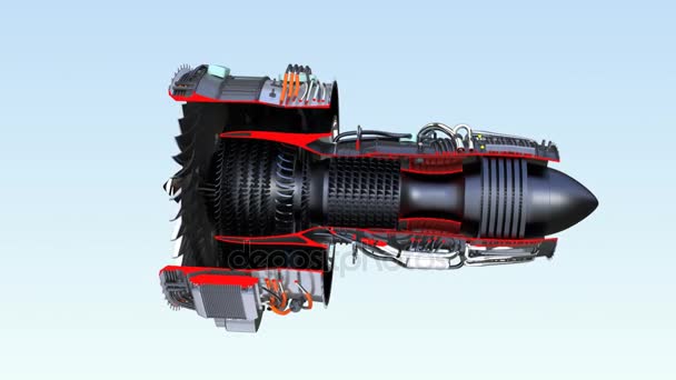 Sección transversal del motor turbofan jet con canal alfa — Vídeo de stock