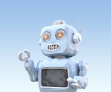 Düşük Poli stil robot üzerinde mavi arka plan izole tel çerçeve ile