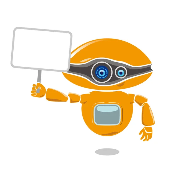 Orange robot holding a blank placard isolated on white background — Stock Vector