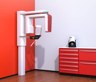 Dental X-ray interior design in red color theme clipart