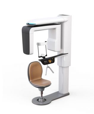 Dental 3D X-ray machine with patient chair isolated on white background clipart