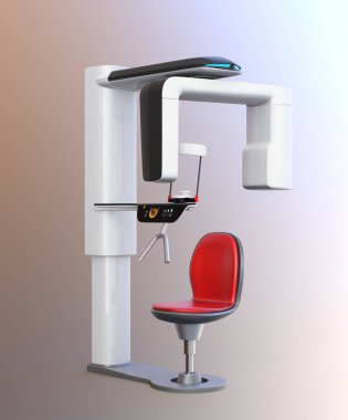 Dental 3D X-ray machine with patient chair isolated on gradient background clipart