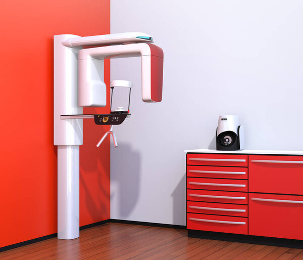 Dental X-ray interior design in red color theme