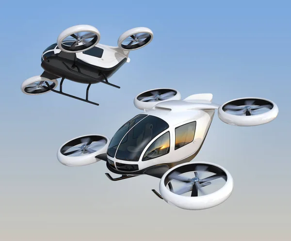 Twee zelf-rijdende personenauto drones vliegen in de lucht — Stockfoto