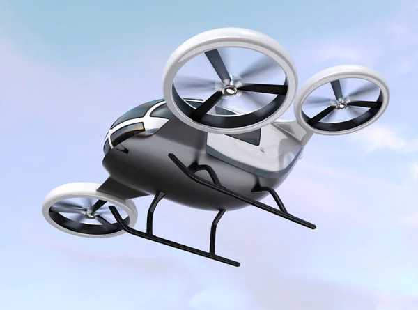 Witte zelf-rijdende personenauto drone vliegen in de lucht — Stockfoto