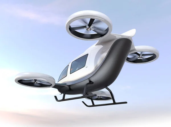 White self-driving passenger drone flying in the sky — Stock Photo, Image