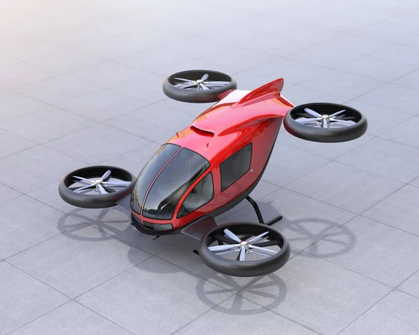 Drone rojo metálico de pasajeros autónomos en el suelo —  Fotos de Stock