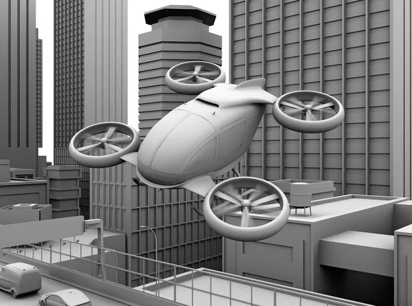 Rendement en argile d'un drone passager autonome survolant un pont routier — Photo