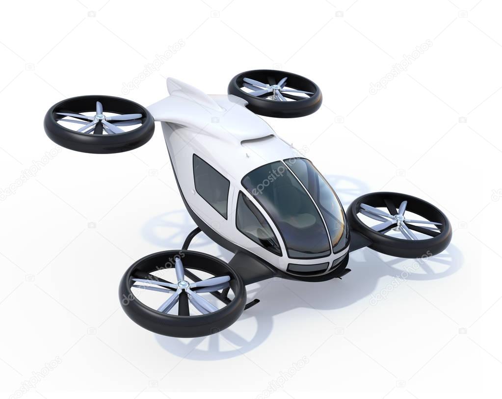 White self-driving passenger drones isolated on white background