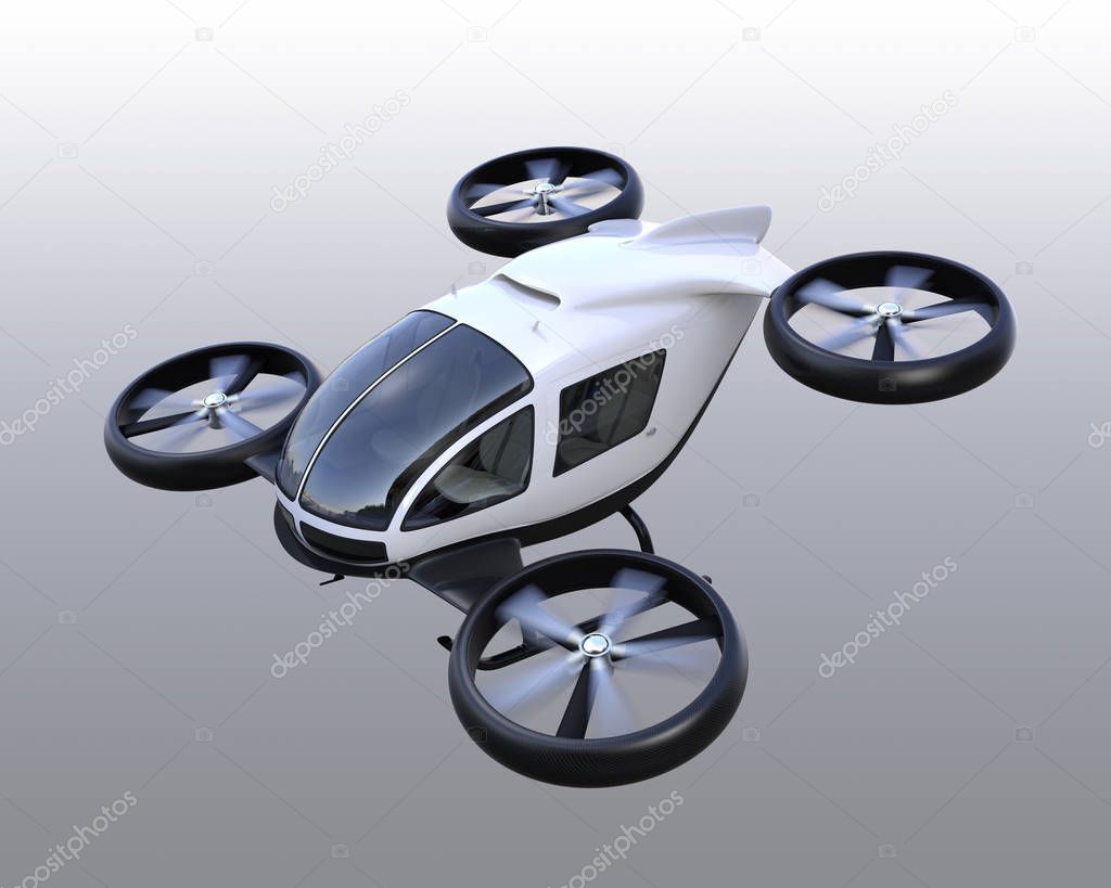 White self-driving passenger drones isolated on gray background