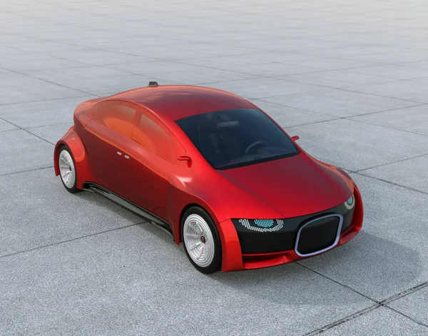 Metallic red self-driving car parking on the ground — Stock Photo, Image