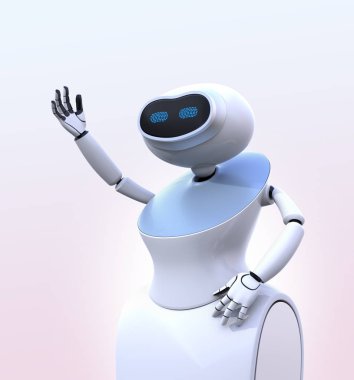 İnsansı robot üzerinde açık pembe renkli izole