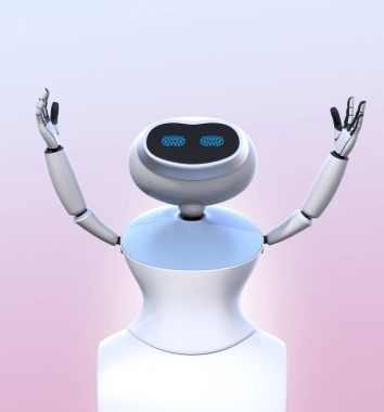 İnsansı robot, pembe arka plan izole önden görünümü