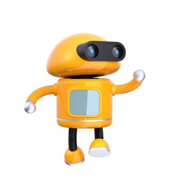 Beyaz arka plan üzerinde dans şirin turuncu robot