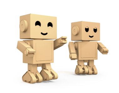 Sevimli karton beyaz arka plan üzerinde izole robotlar