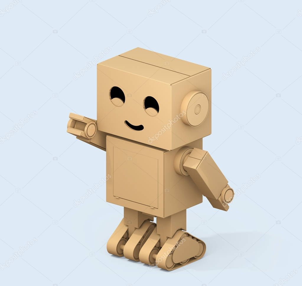 Isometric view of Cute Cardboard Robot