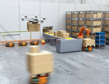 Robotik Kol, uçak ve robot taşıyıcı ile donatılmış Modern ambar