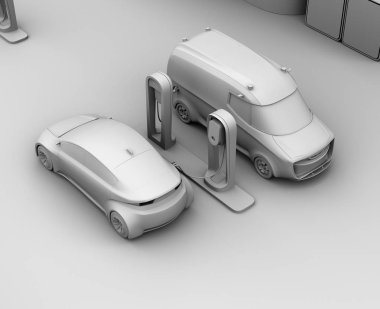 Kil model işleme elektrikli otomobil şarj istasyonu şarj. 3D render resim.