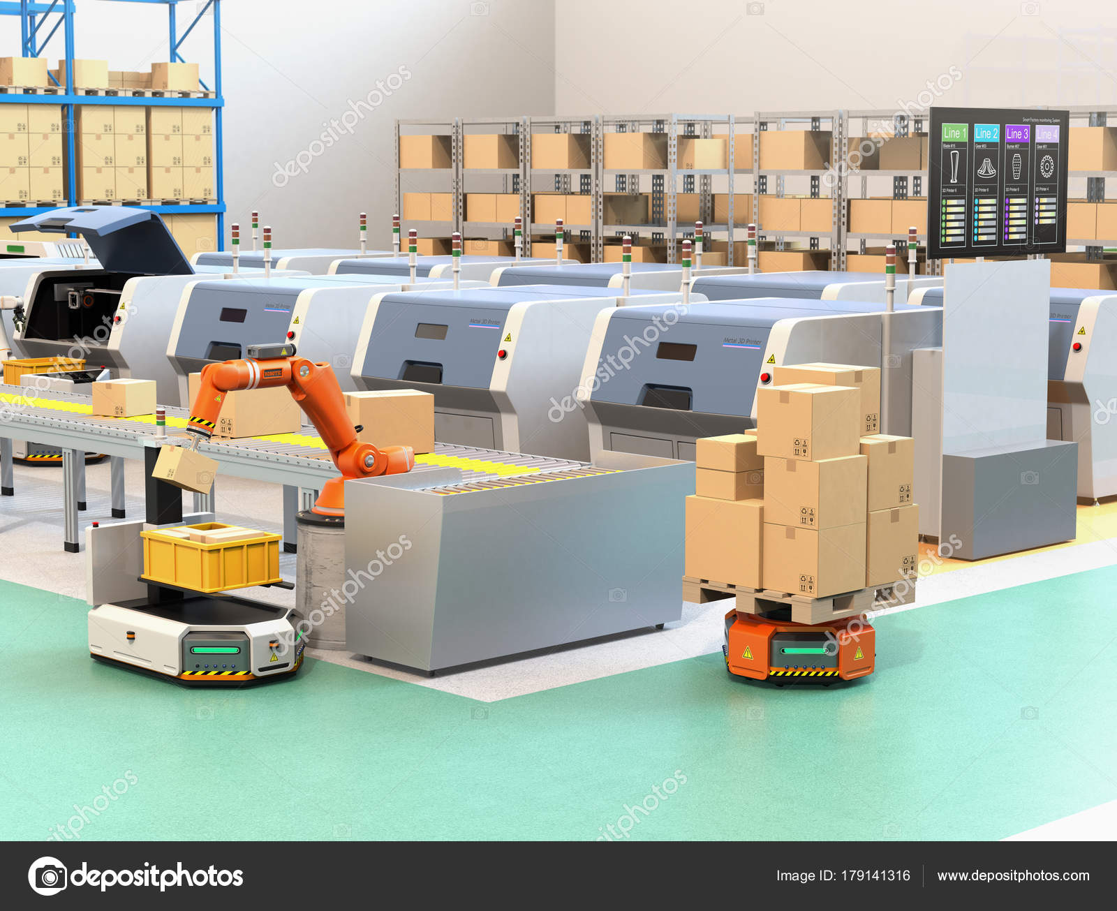 Robotic Arm Picking Parcel Conveyor Agv Automatic Guided Vehicle