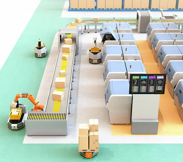 Умная Фабрика Agv Роботом Носителем Принтером Роботизированной Системой Отбора Рендеринг — стоковое фото