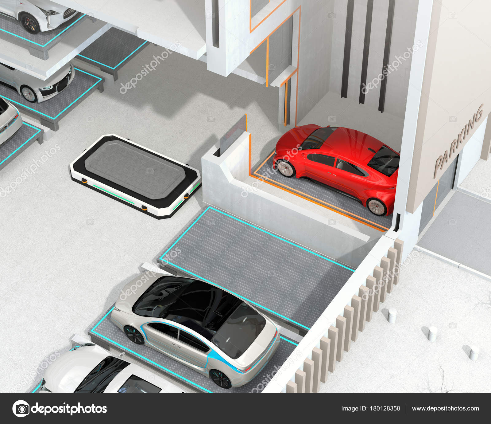 Depois Estacionar Carro Vermelho Lugar Estacionamento Automated Guided  Vehicle Agv fotos, imagens de © chesky_w #180128350