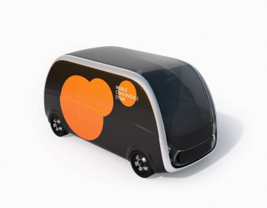 Beyaz arka plan üzerinde izole özerk otomat araba. Mobil kolaylık mağaza konsepti. 3D render resim özgün tasarım.
