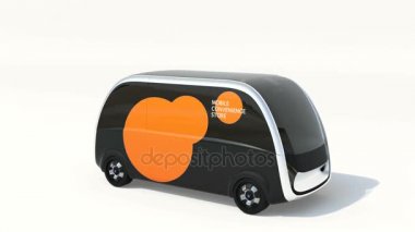 Beyaz arka plan üzerinde izole otomat kendi kendine arabayı. Orada şeyler olmadan mal satan otomat araba. Mobil kolaylık mağaza konsepti. 3D render animasyon.