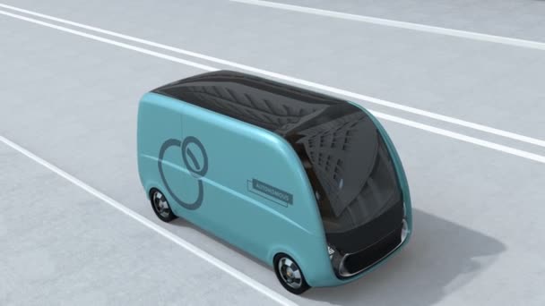 自驾车送货厢开侧门 用户可以从柜子里拿起他们的包裹 最后一英里的概念 渲染动画 — 图库视频影像
