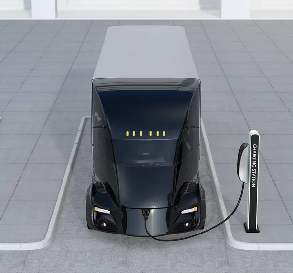 Vue Face Recharge Camion Électrique Autonome Station Charge Image Rendu — Photo