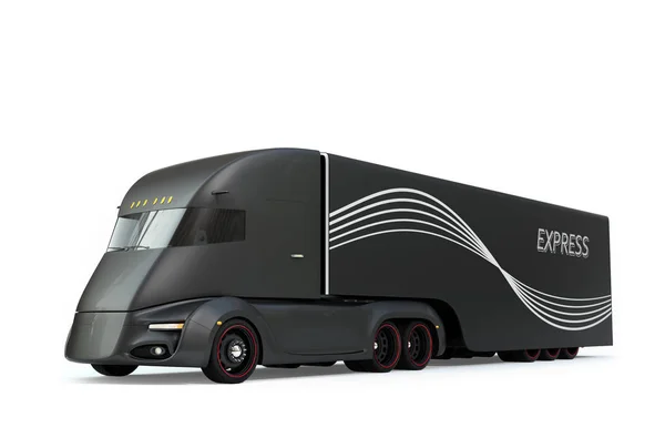 Zwart Zelf Rijden Elektrische Semi Vrachtwagen Geïsoleerd Een Witte Achtergrond — Stockfoto