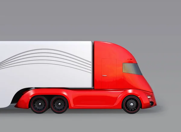 Boční Pohled Kovové Červené Automaticky Řízené Elektrické Semi Truck Izolované — Stock fotografie